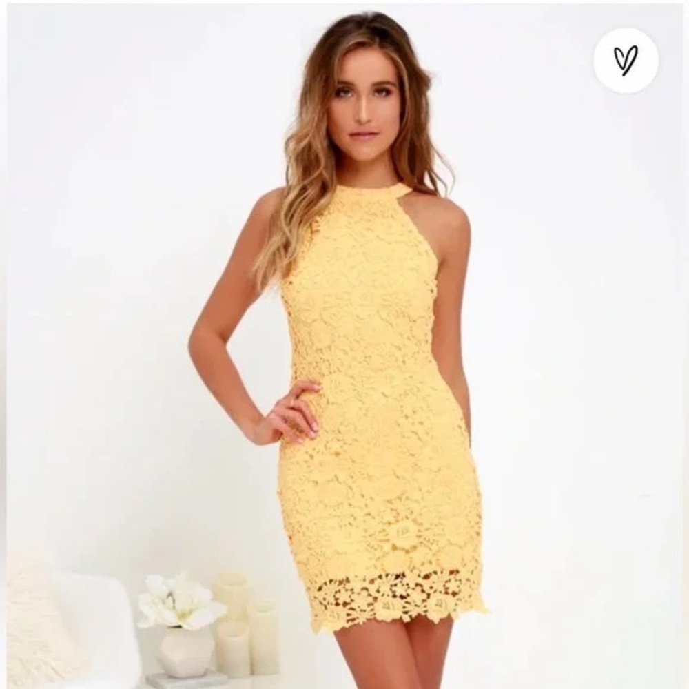 Lulu's Yellow Love Poem Lace Mini Dress - Size XS